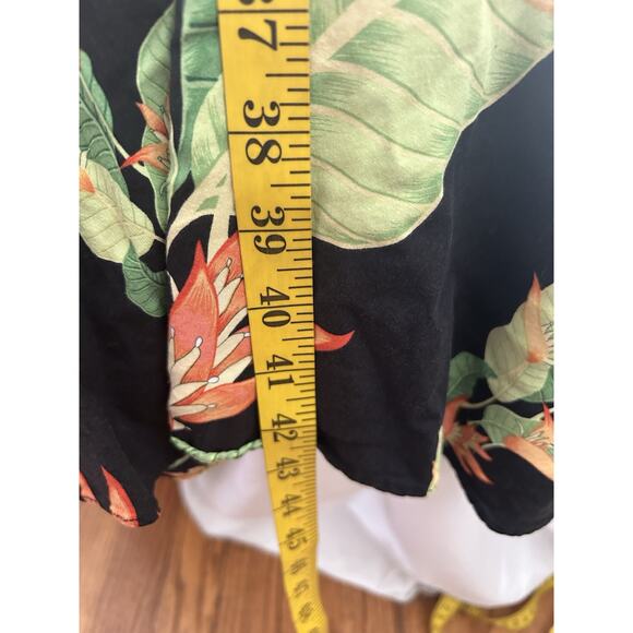 Vintage Hilo Hattie Floral Tropical Midi Dress Womens Size Medium Black Vacation - Picture 5 of 5